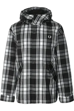 Fred Perry Kurtki, Mężczyzna, Czarny, M, Poliester, Kurtka wodoodporna w kratkę czarna