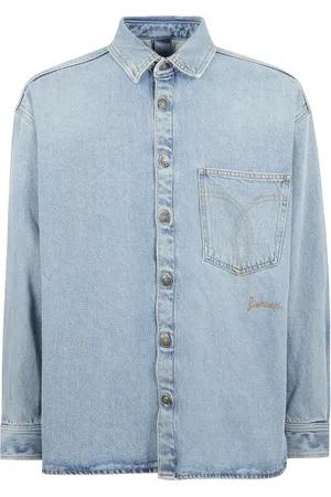Fiorucci Koszule, Mężczyzna, Niebieski, L, Denim, Haftowana koszula dżinsowa w jasnoniebieskim