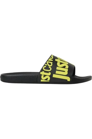 Roberto Cavalli Buty, Mężczyzna, Żółty, 39 EU, Czarne Logo Slides Sandały