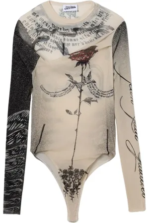 Jean Paul Gaultier Koszulki, Kobieta, Wielobarwność, S, Beige Mesh Panel Bodysuit