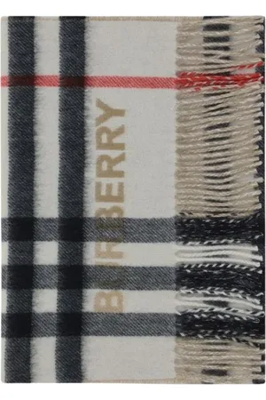 Burberry Akcesoria, Kobieta, Beżowy, ONE SIZE, Kaszmir, Ikoniczny Szal z Kaszmiru z Frędzlami