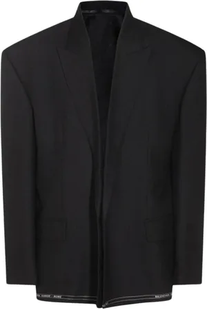 Balenciaga Kurtki, Mężczyzna, Czarny, L, Len, Luksusowy Czarny Dopasowany Blezer
