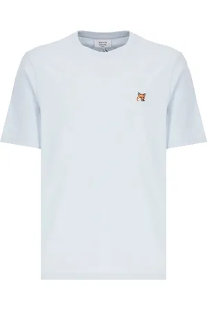 Maison Kitsuné Koszulki, Mężczyzna, Niebieski, S, Koszulka z bawełny z naszywką Fox Head
