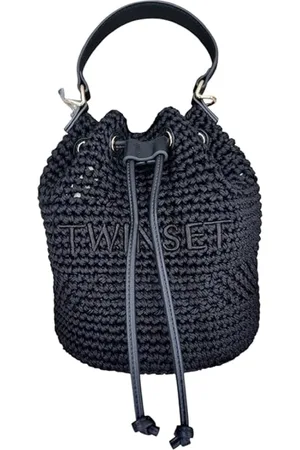 Twin-Set Torebki, Kobieta, Czarny, ONE SIZE, Czarna torba wiaderko z naturalnym wzorem