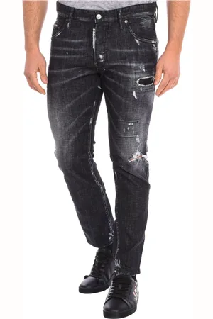 Dsquared2 Jeansy, Mężczyzna, Szary, M, Bawełna, Jeansyy z prostą nogawką i przetarciami