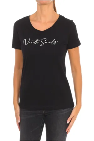 North Sails Koszulki, Kobieta, Czarny, XL, Bawełna, T-shirt z krótkim rękawem i ściągaczem