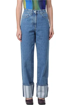 SUNNEI Jeansy, Kobieta, Niebieski, S, Denim, Eleganckie High Waisted Jeansy z Mankietami