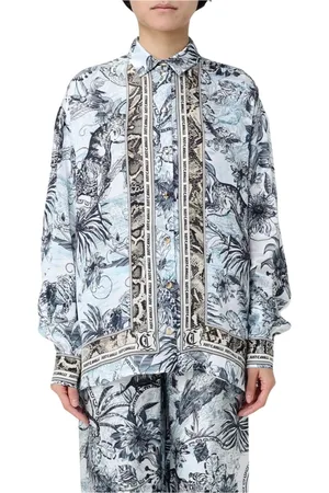 Roberto Cavalli Bluzki, Kobieta, Niebieski, 2XS, Stylowa Niebieska Koszula z Długim Rękawem