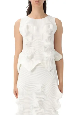 Issey Miyake Koszulki, Kobieta, Biały, M, Biały Sweter Top Spódnica Komplet