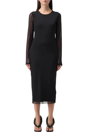 Patrizia Pepe Sukienki, Kobieta, Czarny, L, Elegancka Sukienka z Rękawami z Siateczki