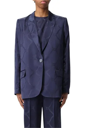 Twin-Set Kurtki, Kobieta, Niebieski, XL, Jedwabny blezer z detalami Chain Link