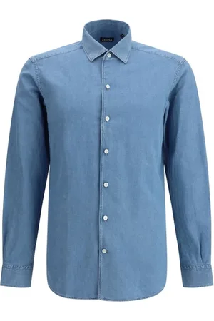 Ermenegildo Zegna Koszule, Mężczyzna, Niebieski, M, Denim, Klasyczna Koszula Denimowa z Zapinaniem na Guziki