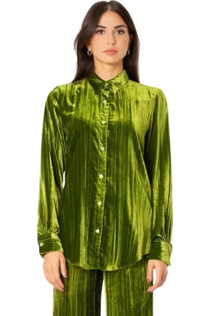 FORTE FORTE Bluzki, Kobieta, Zielony, 2XL, Prążkowana Koszula Aksamitna