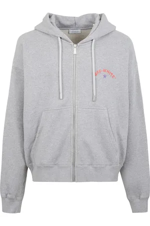 OFF-WHITE Bluzy, Mężczyzna, Szary, L, Bluza z Kapturem z Nadrukiem i Motywem Strzałek