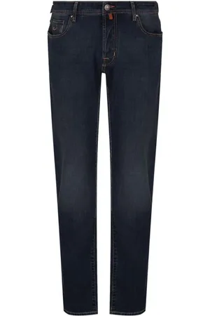 Jacob Cohen Jeansy, Mężczyzna, Niebieski, W33, Denim, Ciemnoniebieskie Slim Fit Jeansyy z Pomarańczowymi Szwami