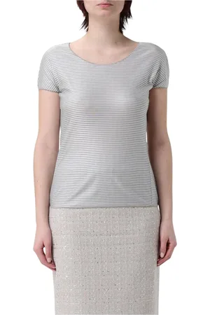Emporio Armani Koszulki, Kobieta, Szary, M, Paskowany Top w Szarym