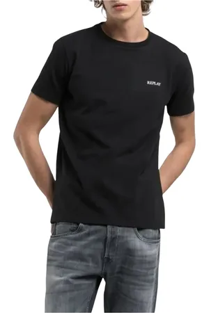 Replay Koszulki, Mężczyzna, Czarny, XL, Bawełna, Bawełniany T-shirt z okrągłym dekoltem i logo