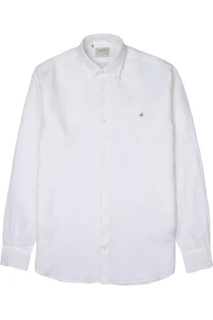 BROOKSFIELD Koszule, Mężczyzna, Biały, 2XL, Len, Lniana Koszula Regular Fit z guzikami