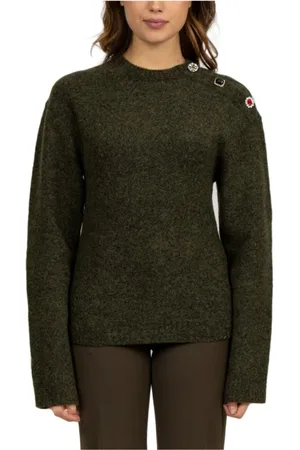 Nº21 Swetry, Kobieta, Zielony, 2XL, Bawełna, Zielony Melanżowy Sweter z Guzikami Ozdobnymi