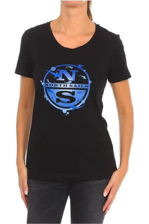 North Sails Koszulki, Kobieta, Czarny, M, Bawełna, T-shirt z krótkim rękawem i ściągaczem na szyi