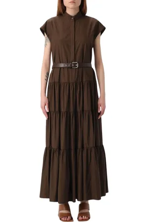 Max Mara Sukienki, Kobieta, brązowy, M, Biała Bawełniana Sukienka Maxi
