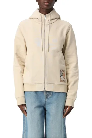 Burberry Bluzy, Kobieta, Beżowy, S, Beżowy Crewneck Sweatshirt z ściągaczem