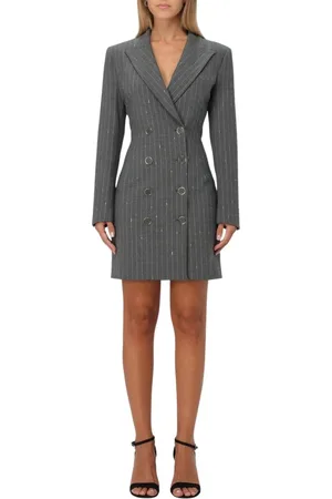 SIMONA CORSELLINI Sukienki, Kobieta, Szary, L, Elegancka Pinstripe Double Breasted Sukienka