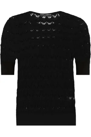 Dolce & Gabbana Swetry, Kobieta, Czarny, S, Czarna Koszulka z Haftem na Drutach