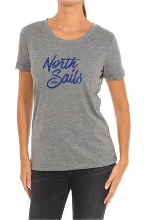 North Sails Koszulki, Kobieta, Szary, S, Bawełna, T-shirt z krótkim rękawem i ściągaczem na szyi