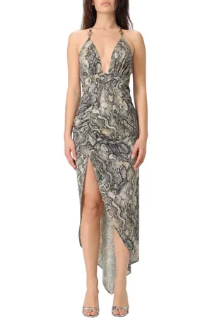 Roberto Cavalli Sukienki, Kobieta, brązowy, S, Elegancka sukienka midi z nadrukiem leoparda