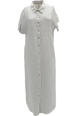 120% Lino Sukienki, Kobieta, Biały, 2XL, Shirt Sukienki