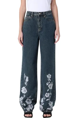 ROTATE Jeansy, Kobieta, Niebieski, W27, Denim, Rose Print Wide Leg Jeansy