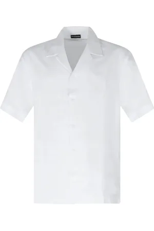 Emporio Armani Koszule, Mężczyzna, Biały, L, Biała koszula lniana do kąpieli
