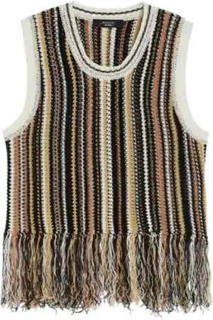 Max Mara Swetry, Kobieta, brązowy, S, Brązowy Sweter Szydełkowy z Frędzlami