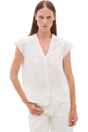 INWEAR Bluzki, Kobieta, Biały, 2XL, Len, Biała Bluzka z Dekoltem V i Guzikami