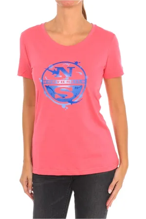 North Sails Koszulki, Kobieta, Różowy, XL, Bawełna, T-shirt z krótkim rękawem i ściągaczem na szyi