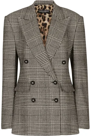 Dolce & Gabbana Kurtki, Kobieta, Szary, S, Kraciasty wełniany blezer