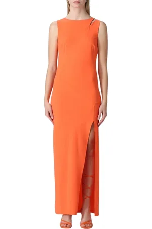 Patrizia Pepe Sukienki, Kobieta, Pomarańczowy, L, Elegancka Koralowa Sukienka Maxi