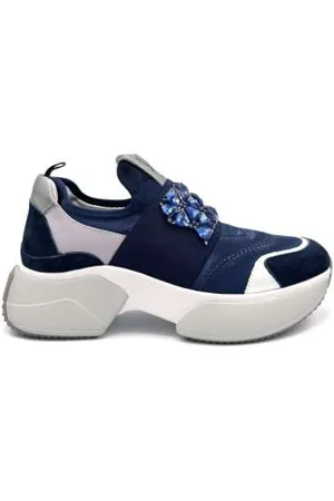 Jeannot Buty, Kobieta, Niebieski, 35 EU, Niebieski Satynowy Sneaker z Kamieniami