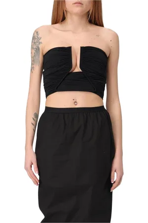 Rick Owens Koszulki, Kobieta, Czarny, M, Czarny Marszczony Top z Dekoltem w Serek