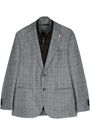 LUIGI BIANCHI MANTOVA Kurtki, Mężczyzna, Niebieski, 2XL, Niebieska Krata Kurtka Warstwowa