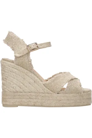 Castaner Buty, Kobieta, Żółty, 38 EU, Złote lniane skórzane sandały na platformie