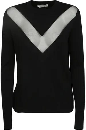 Alexander McQueen Swetry, Kobieta, Czarny, XS, Czarny Przezroczysty Sweter z Okrągłym Dekoltem