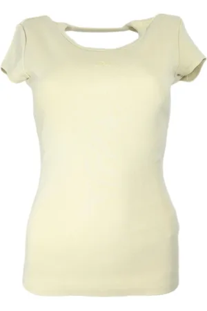HUGO BOSS Koszulki, Kobieta, Beżowy, S, Bawełna, T-shirt z żebrowanym wzorem i subtelną aplikacją z logo