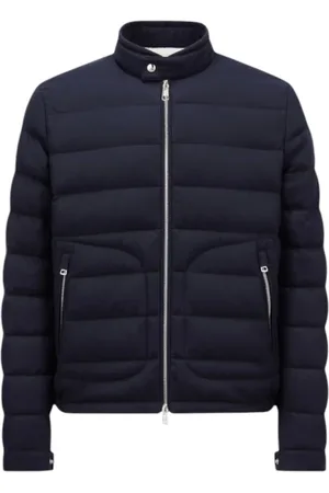 Moncler Kurtki, Mężczyzna, Niebieski, 3XL, Kaszmir, Kaszmirowa Krótka Kurtka Puchowa Granatowa