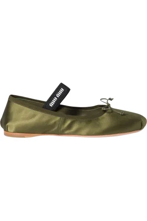 Miu Miu Buty, Kobieta, Zielony, 36 EU, Zielone Satynowe Baletki