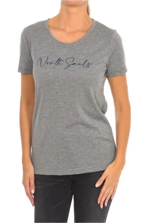 North Sails Koszulki, Kobieta, Szary, M, Bawełna, T-shirt z Krótkim Rękawem i Żebrowanym Dekoltem