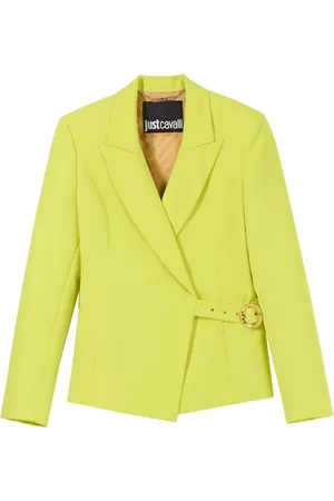 Roberto Cavalli Kurtki, Kobieta, Zielony, M, Len, Strukturalna kurtka w kolorze kwasu z wężowym detalem