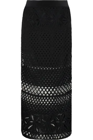 Pinko Spódnice, Kobieta, Czarny, L, Nylon, Rozkloszowana Spódnica z Szydelkowym Dzianinowym Wzorem