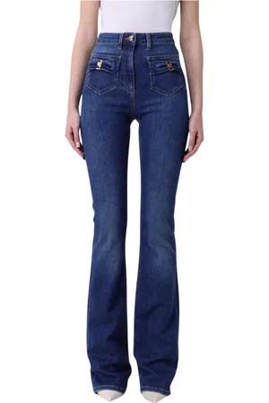Elisabetta Franchi Jeansy, Kobieta, Niebieski, W29, Denim, Dzwony z wysokim stanem